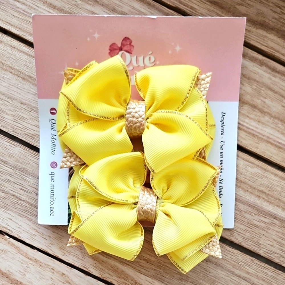 Yellow Hair Bows with Gold Accents